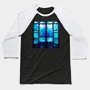 January Icy Winter Stained Glass Window Baseball T-Shirt